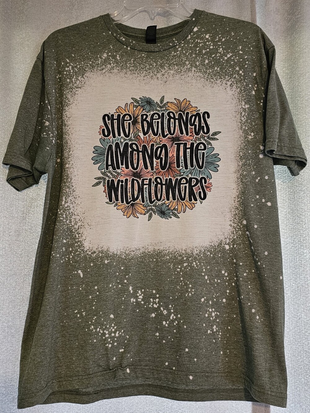 Gildan Olive Short Sleeve Tee with Multicolor Floral Graphic